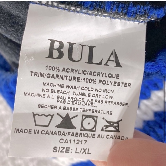 5/$25 Bula Blue White Jacquard Knit Big White Toque Beanie With Pom Pom - Picture 6 of 8